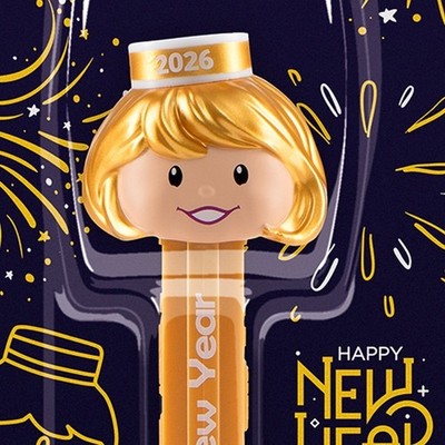 European Carded New Year 2026 Gold PEZ Presenter Girl