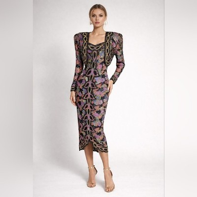 JASDEE Vintage Bolero Jacket & Dresss Hand Beaded Silk Set Size Small