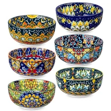 Cereal Bowls Set of 6, Bohemian Ceramic Soup Bowls, 28 oz Colorful Bowls Set ...