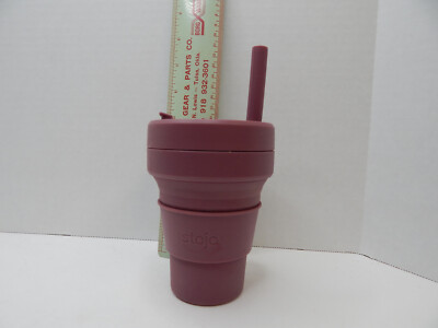 Stojo Collapsible Cup 12oz Purple Silicone Hot/Cold Travel Reusable 4 Straw new