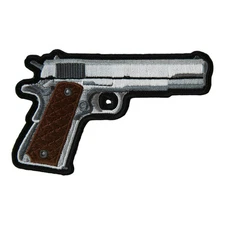 Handgun With Brown Grips Right Facing Patch, Embroidered Gun Patches