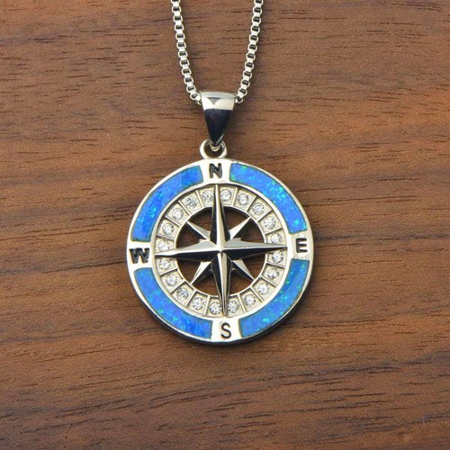 Hawaii Fire Opal Navigational CompassNecklace Silver Filled For Women Girls - Picture 7 of 7