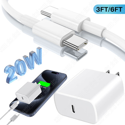 USB C to Type C Cable 20W PD Fast Charger Cube For iPhone 15/16/iPad/MacBook Pro