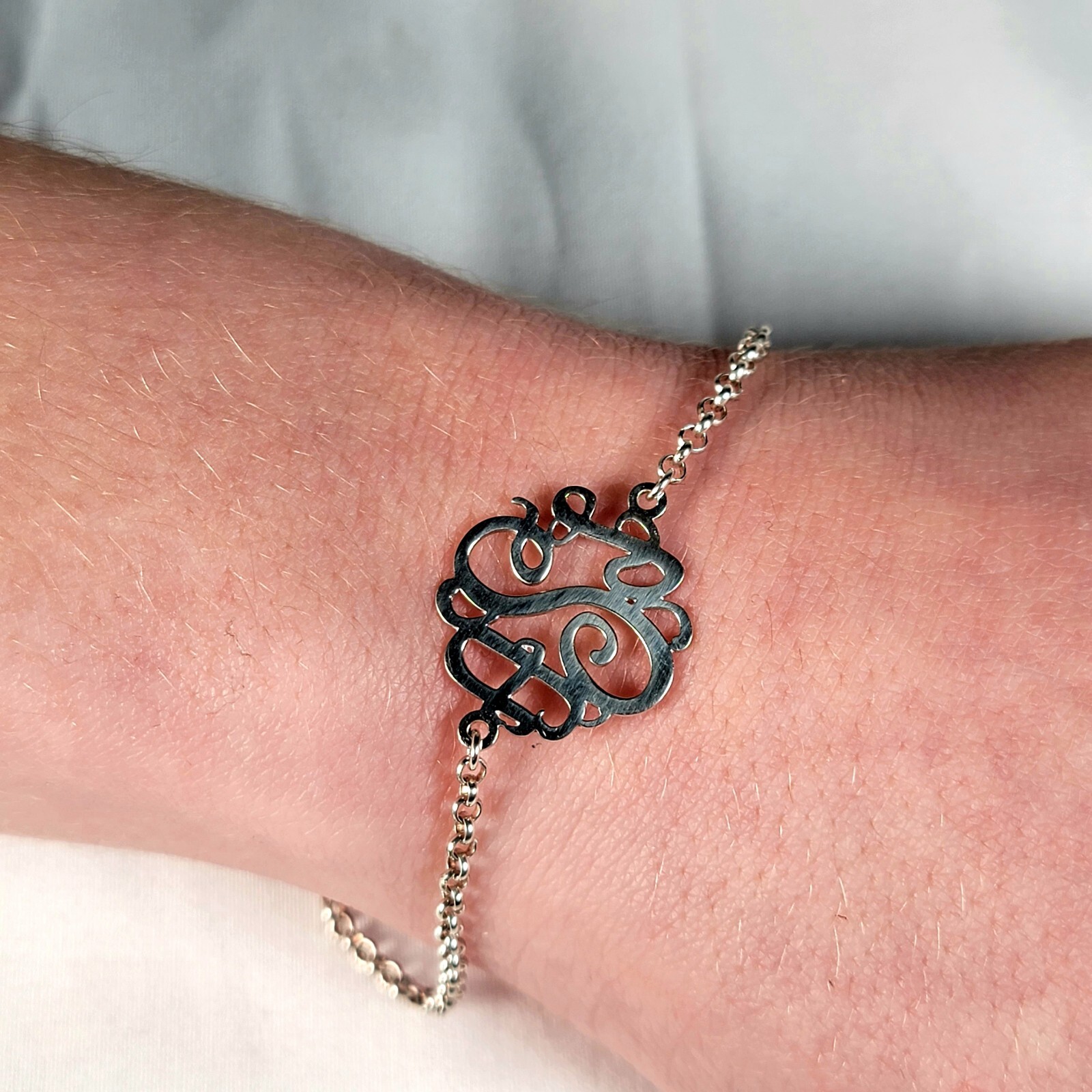 Solid Sterling Silver Initials RSL Letter Bracele… - image 1