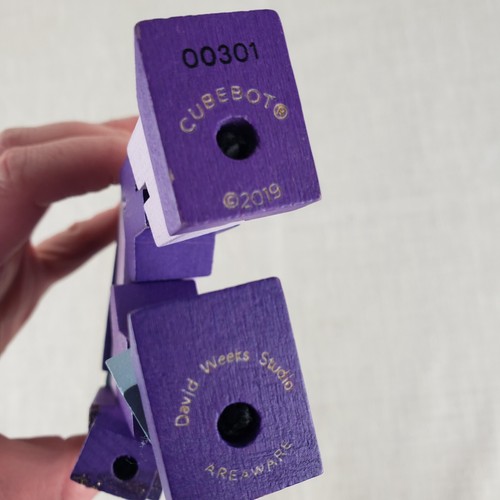 Cubebot Areaware David Weeks Studio Wooden Cube Robot Brainteaser Puzzle Purple - Picture 6 of 7