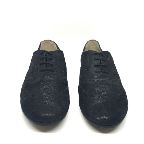 NINE WEST Vita 9 M Black iridescent Leather Flats Brogues Wingtip Oxfords - Picture 4 of 11