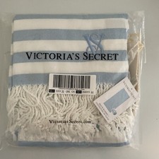 Victoria's Secret beach blanket with handle towel 34x64 blue white stripe New