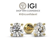IGI 4.00Ct F/VS Lab Grown Round Diamond Stud Earrings In 18k Yellow Gold