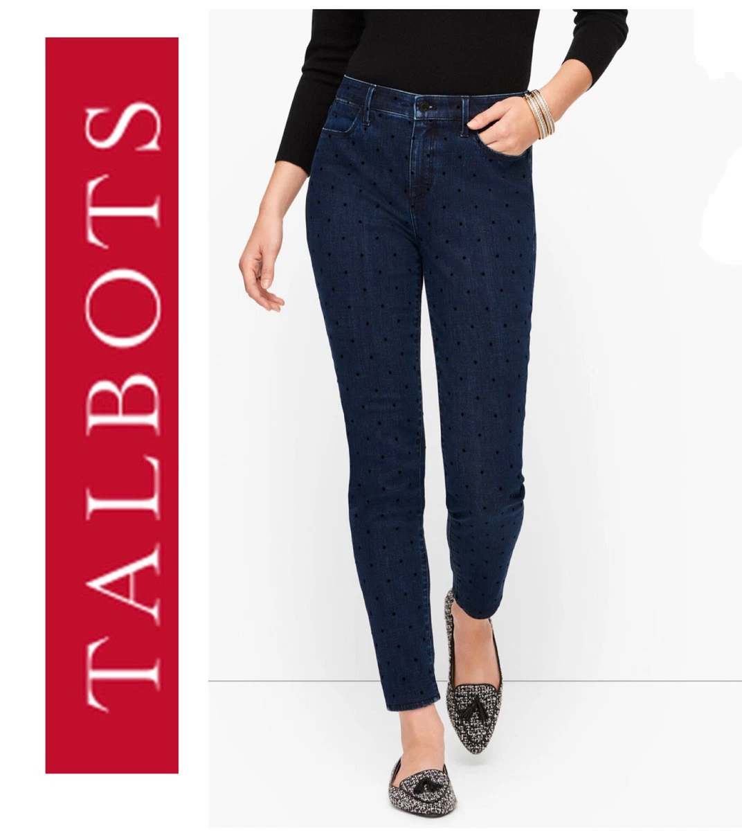 NWT TALBOTS Flawless High-Waist Jegging Ankle Skinny Leg Polka Dot Velvet  Size 4