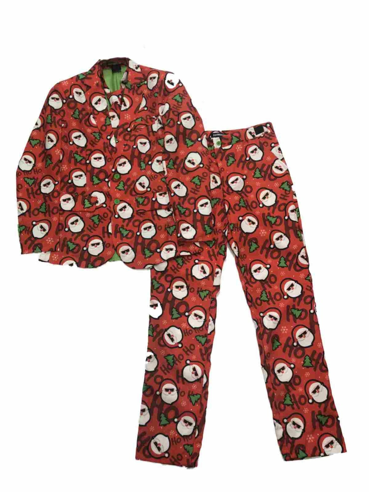 Mens Red Hipster Santa HoHo Christmas Suit Sportscoat Blazer Pants & Tie Set M