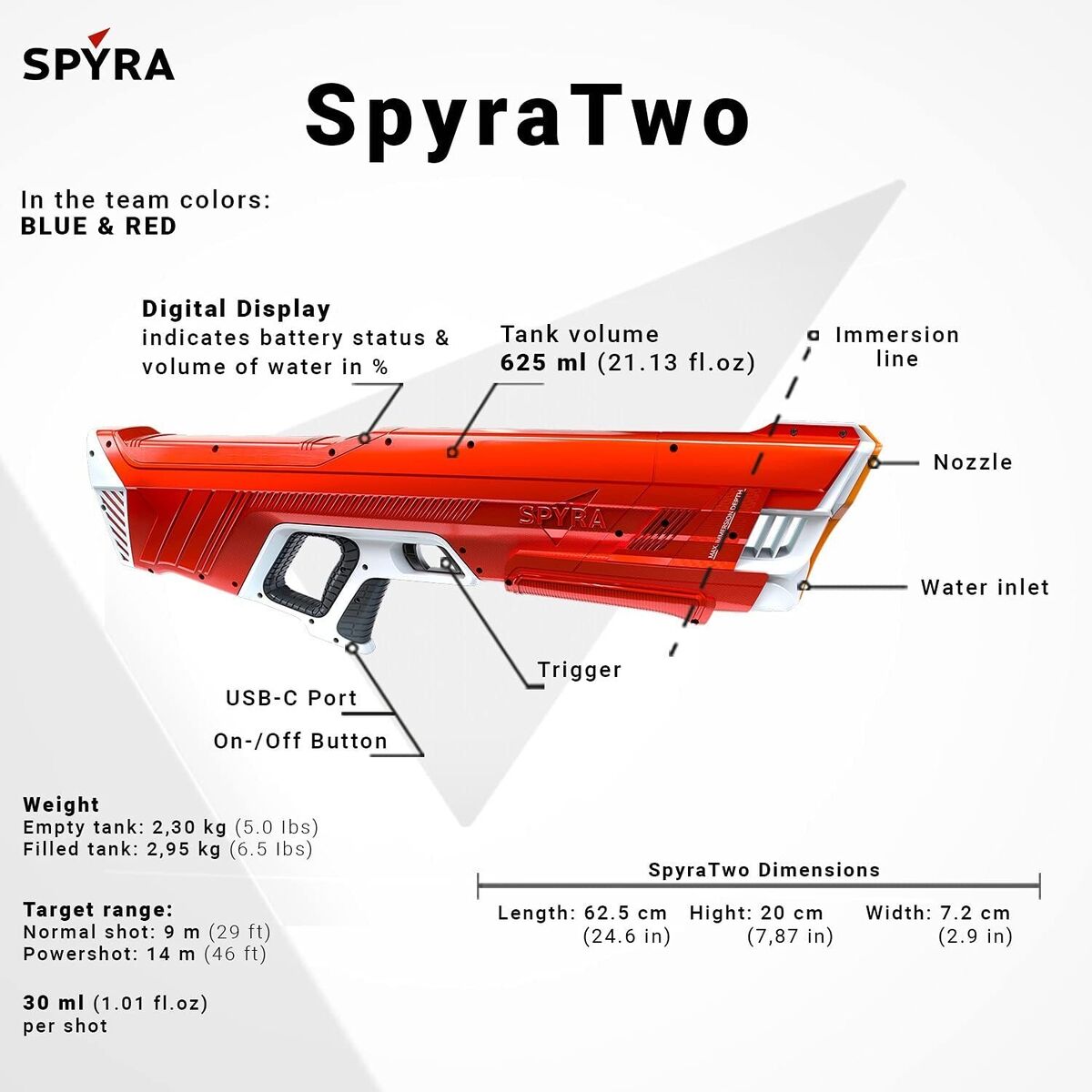 Supreme Spyra Water Blaster SpyraTwo Water Gun - Red