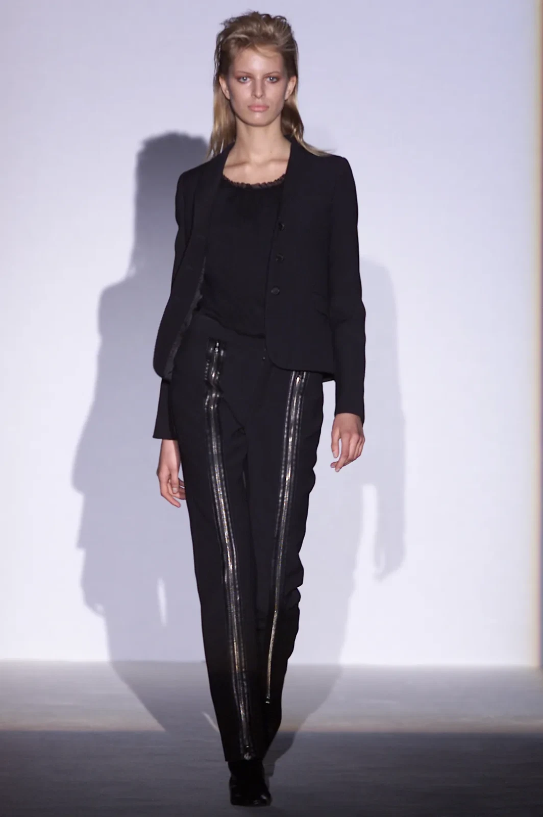 Gucci Tom Ford automne 2001 Runway vintage laine/cuir zippé pantalon noir IT 48
