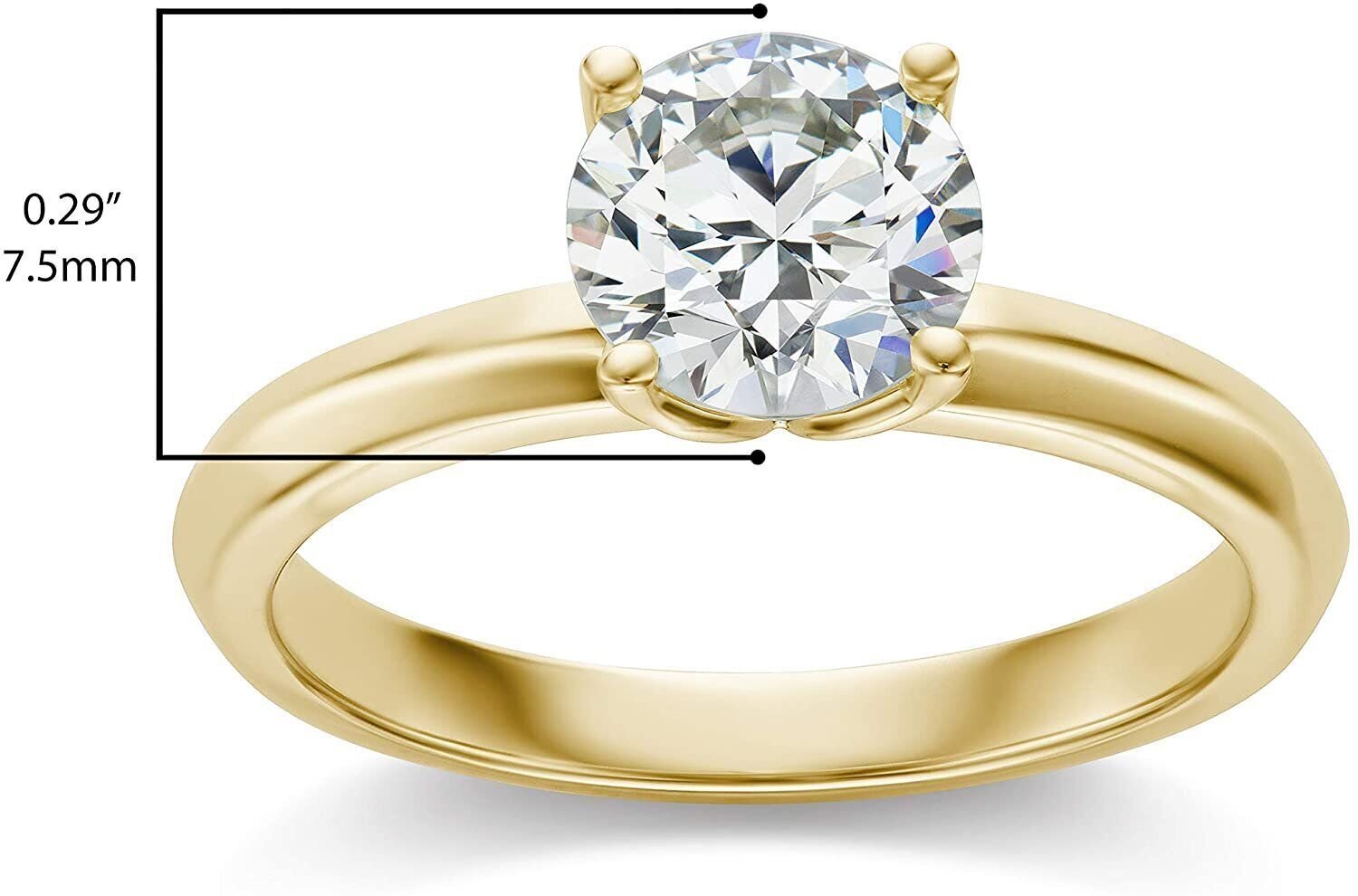 14K Yellow Gold Lab Grown Round 1 to 1-1/2CT Diamond 2mm Solitaire Ring ...
