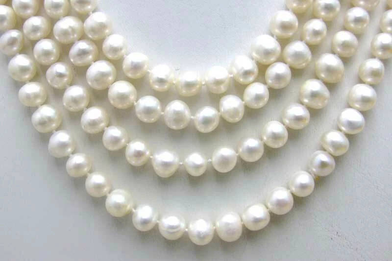 9-10 мм круглый натуральный пресноводный белый жемчуг ожерелье для женщин длинное ожерелье 80» - Изображение 2 из 4