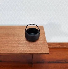 Miniature Small Pot Cauldron with Handle Black Metal 1:12 Scale Dollhouse
