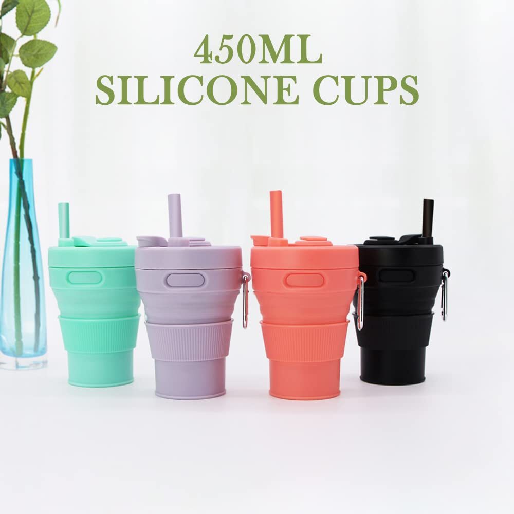 Silicone Coffee Mug Collapsible Cups For Camping Folding Travel With Straw Reusa