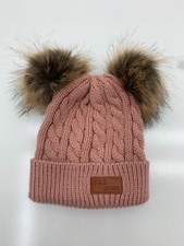 Fas Girls Pink Knit Double Pom Beanie One Size