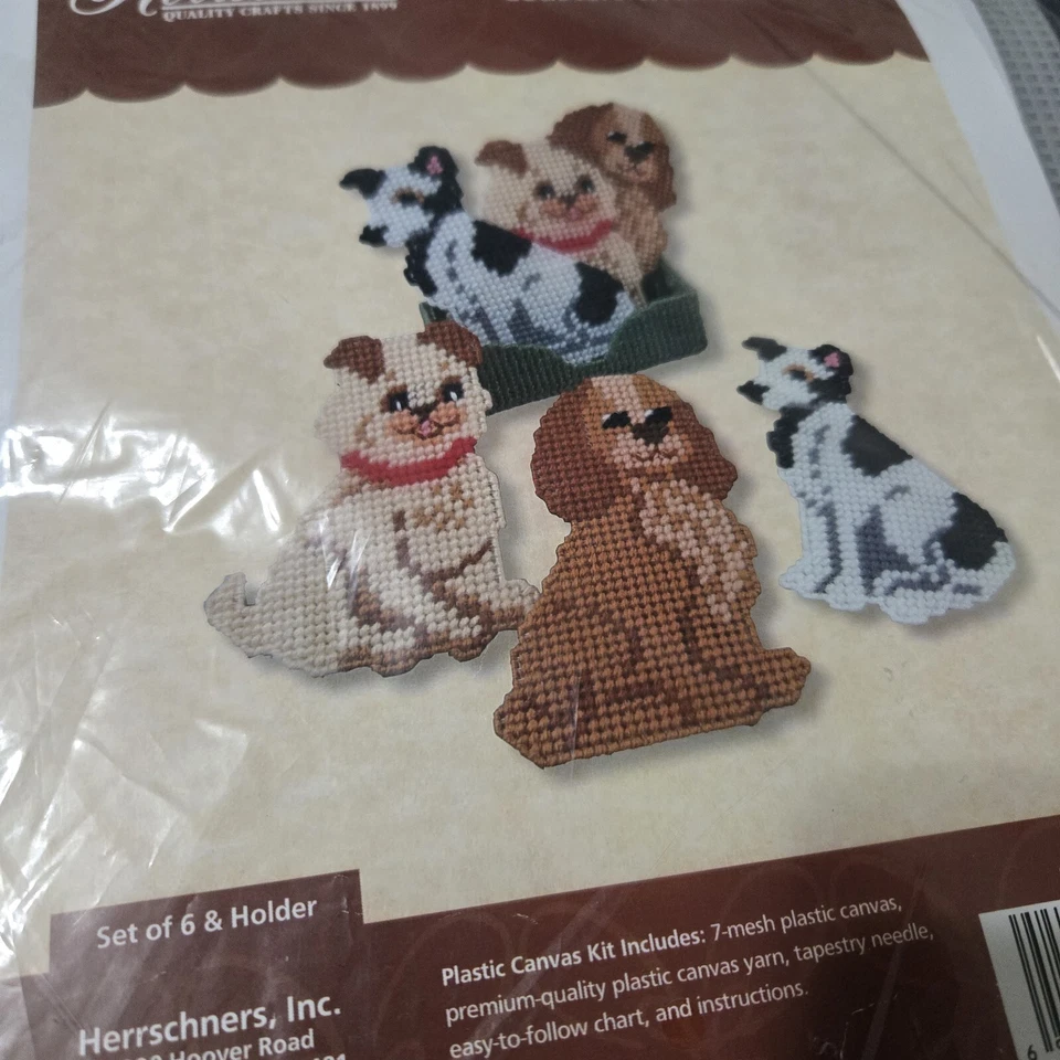 Herrschners Dog Lovers Coasters With Holder Plastic Canvas Set New Vintage - Image 2 of 3
