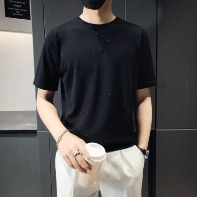 New Fashion Trendy Diamond Rhinestones Summer Luxury Men Streetwear T-Shirt