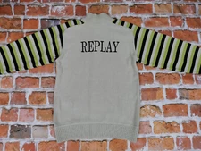 Replay Blue Jeans Brand Vintage Knit Jacket Pullover Wool Neon Size XL Tip Top