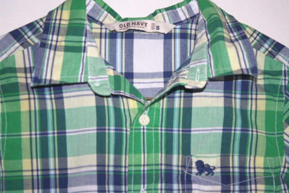 Old Navy Shirt Boys size S Blue & Green Plaid Front Button Long Sleeves -CC -9 - Image 2 of 4