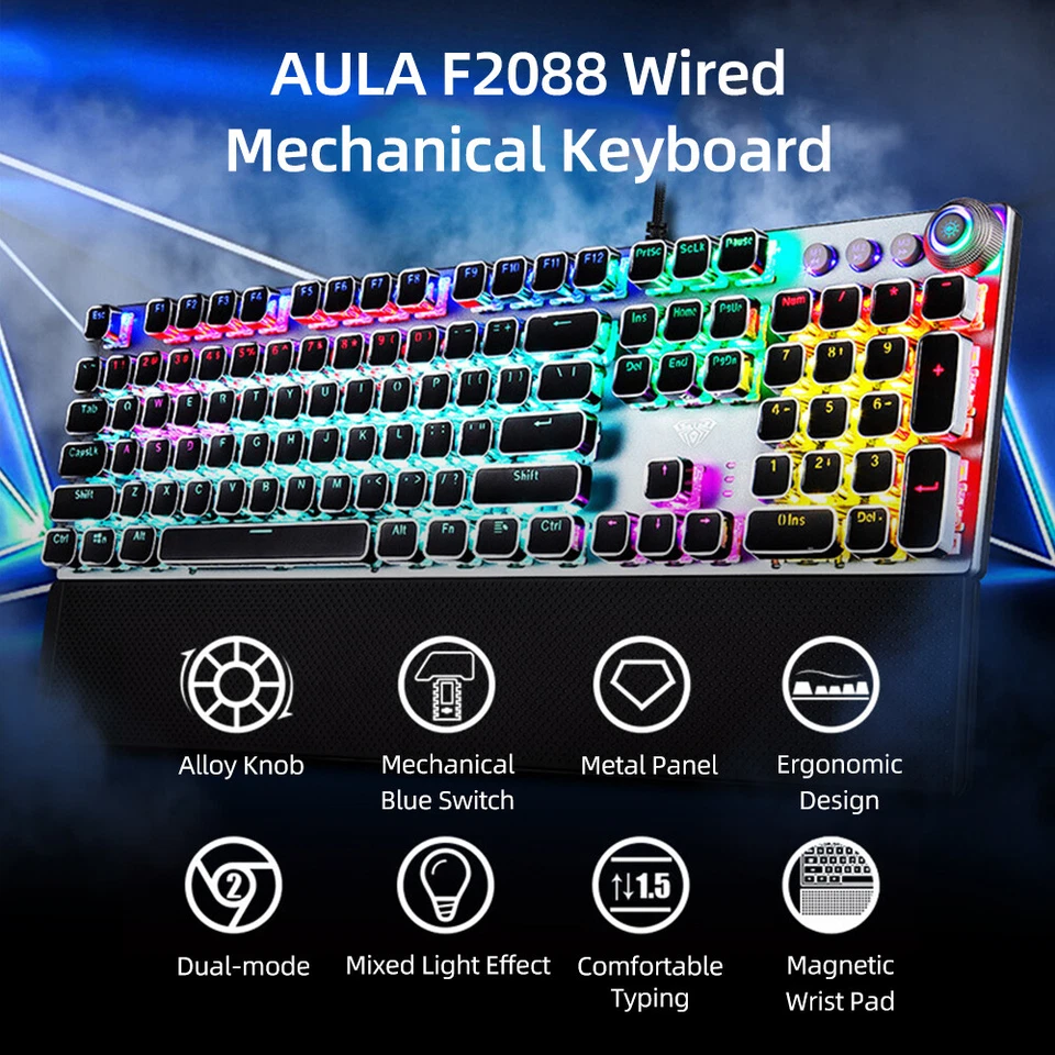 AULA F2088 104 Keys Wired Gaming Mechanical Punk Keyboard Mixed  Z8N7 - Image 2 of 4