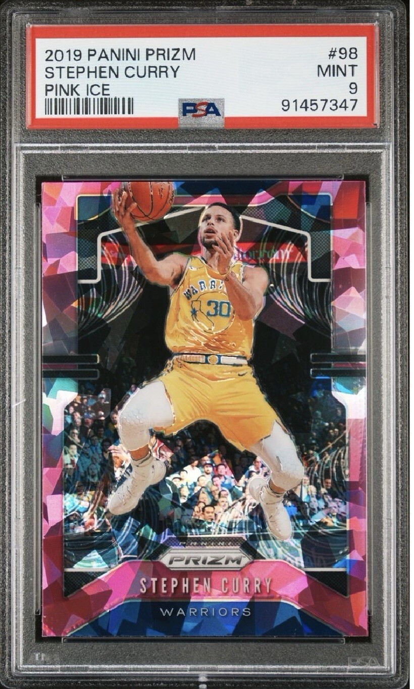 2019 Panini Prizm Stephen Curry Cracked Pink Ice Warriors #98 PSA 9 MINT