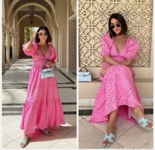ZARA SS2022 PINK MIDI DRESS WITH CUTWORK EMBROIDERY SIZE SMALL  REF: 0881/303 