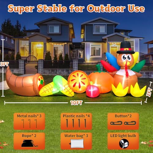 10FT Thanksgiving Inflatables Long Turkey Pumpkin with Corn Thanksgiving - Picture 4 of 7