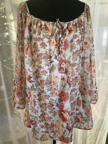 NWT Hope Spring Boho Cottage Peasant Floral Long Sheer Sleeve Women's Top Sz 2XL