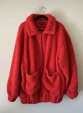 Prettylittlething Red Teddy Bear Oversized Coat