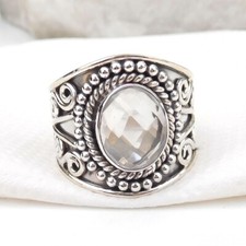 Natural Clear quartz Ring, 925 Sterling Silver Rock Crystal Ring Size 8.5-CR017