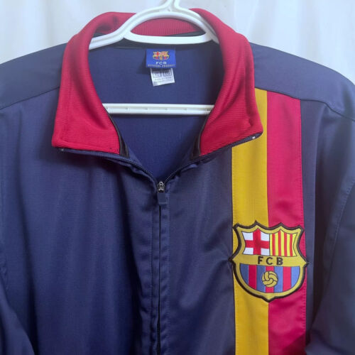 Fifth Sun FC Barcelona Track Jacket Men's Extra Large XL Blue w/ Stripes & Patch - Picture 2 of 5