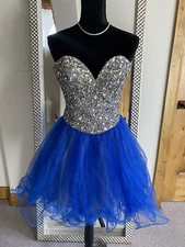 New Terani Couture Sequin/Rhinestone Strapless Blue and Silver Mini Dress US 4