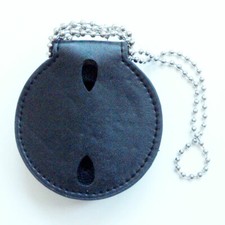 Round Leather Police Clip Badge Holder with Chain 7.2cm in Diameter