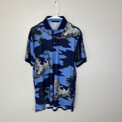 #ad Greyson RARE Blue Hawk Bird Print Golf Polo Shirt Medium M $44.25
