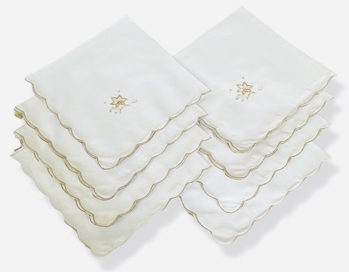 Lot of 8 MCM 16" Square Dinner Napkins Scalloped Edges Floral Embroidered Cotton - Picture 6 of 22