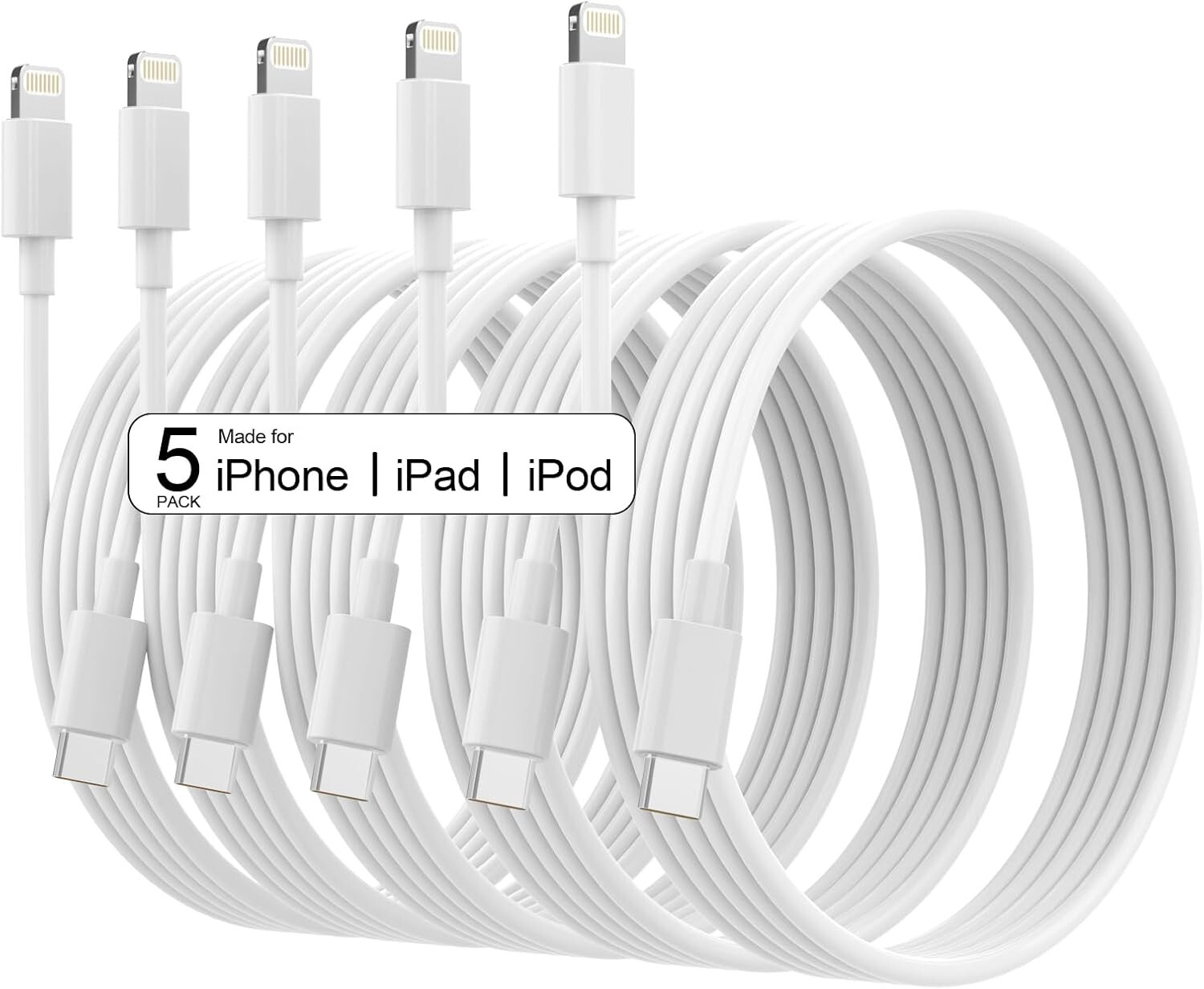 USB C to Lightning Cable 5 Pack 6FT [Apple MFi Certified] iPhone Fast Charger...-image
