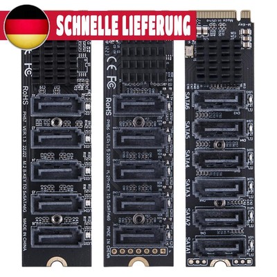 M.2 MKEY PCI-E Riser Card 5/6 Port Converter NVME To SATA SATA3.0 Adapter 6Gpbs