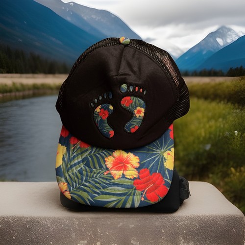 Hang Ten Bear Feet Floral “textured” Hat Ball Cap Mesh Snapback Hat Pre Owned