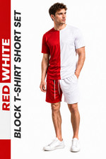Mens Colour Block T Shirt & Shorts Set Summer Tracksuit Gym Sports Co Ord Outfit