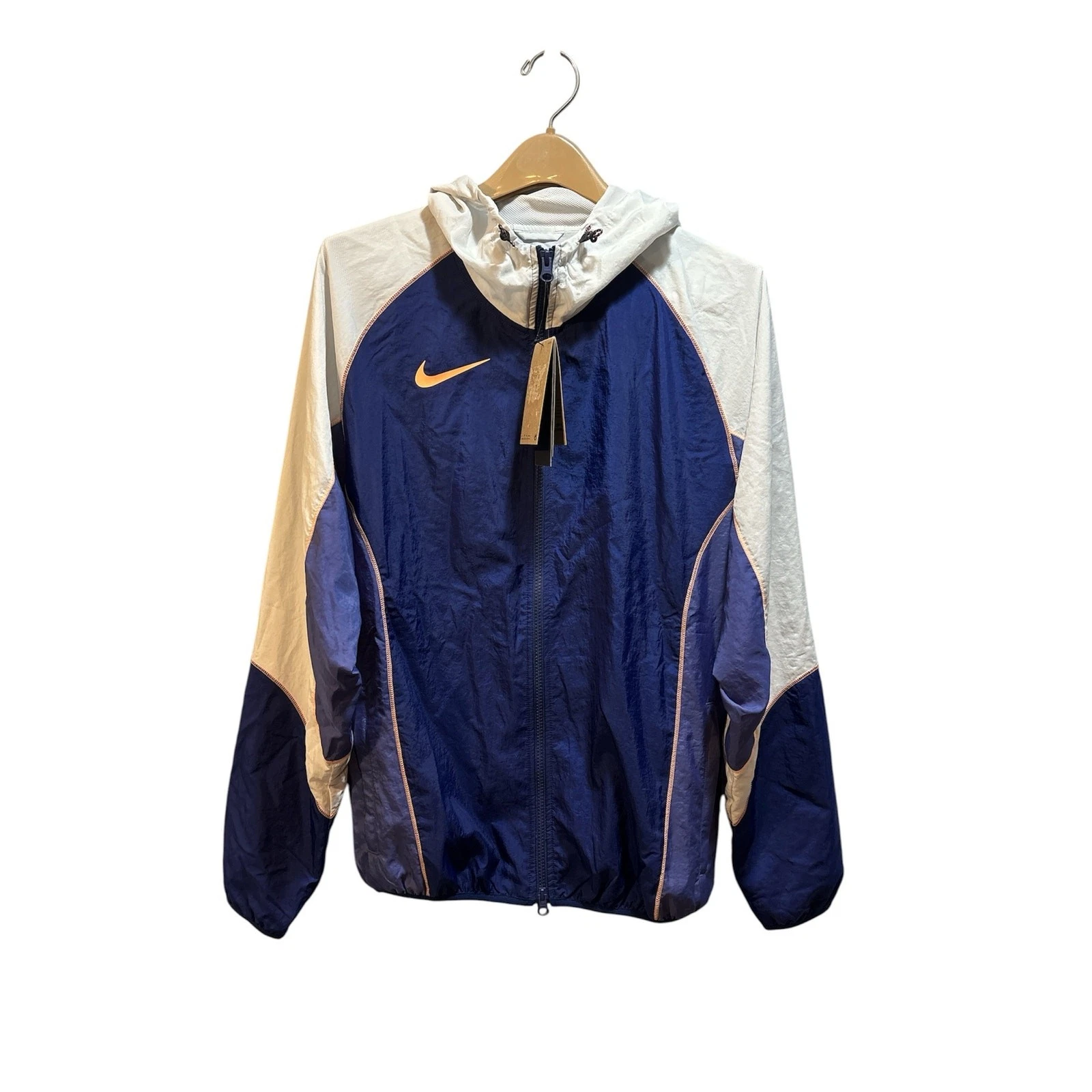 Nike strike water repellant hooded men’s small windbreaker blue white orange NWT