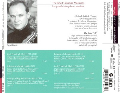 ABEL, SCHENK, TELEMANN: SOLOS FOR VIOLA DA GAMBA NEW CD