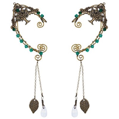 Renaissance Fairy Elf Ear Cuffs - Handmade Bronze Tree of Life Leaf Vintage Meta