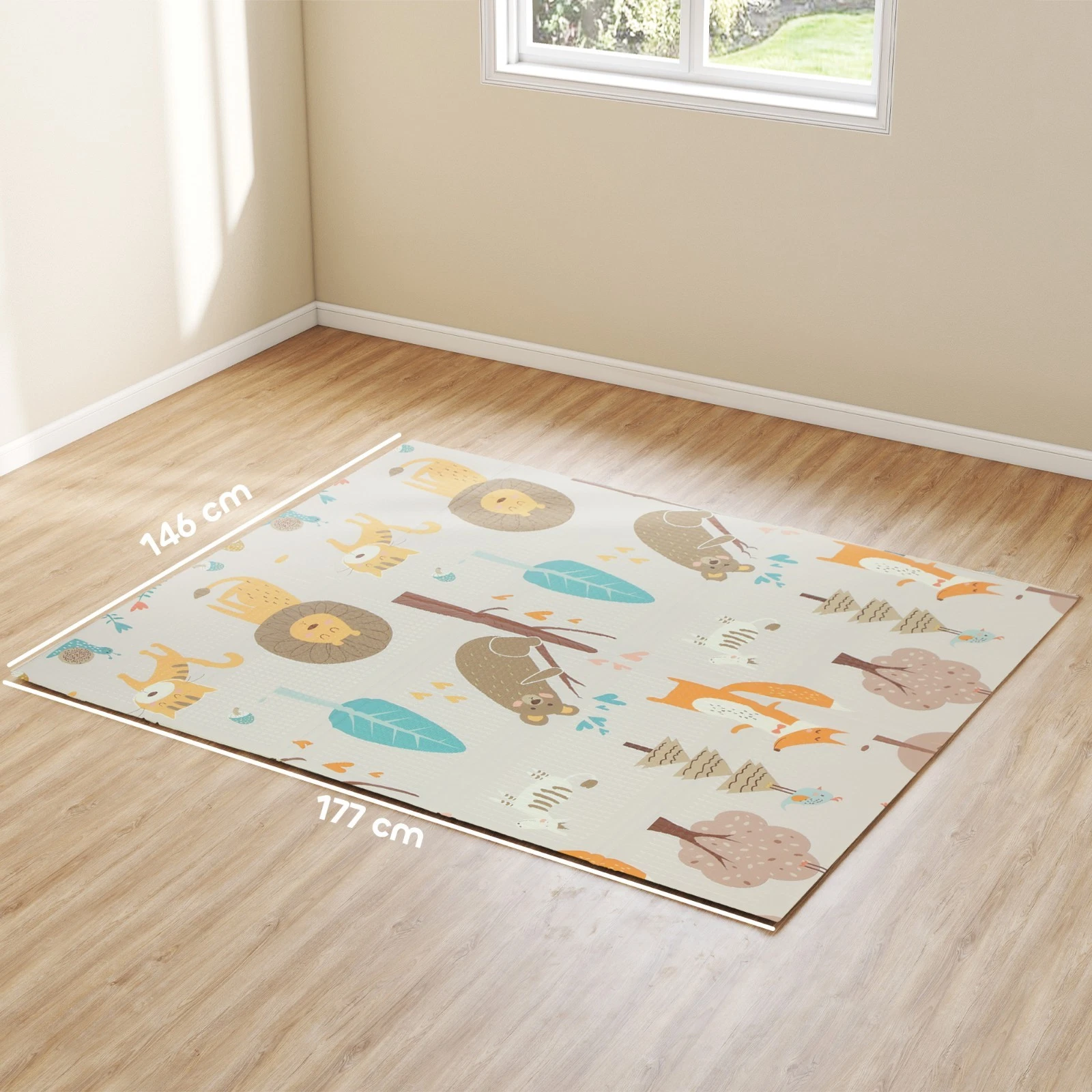 Baby Play Mat Foldable XPE Foam Animal Crawling Floor Mat 177x146cm