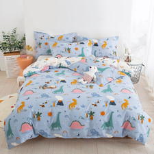 Reversible Dinosaur Duvet Cover Set - 100 Cotton, 3 Pieces, Queen Size