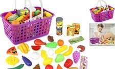 Pretend Food  Grocery Cart for Kids - Basket Toy Set for Kids  Toddlers 3 ,