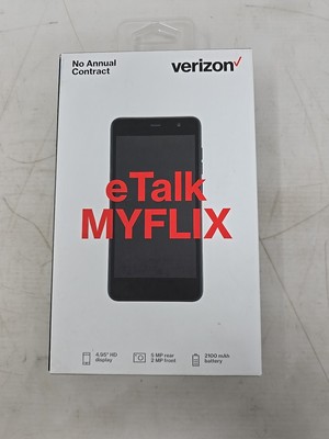 Verizon eTalk MYFLIX Prepaid Smartphone 4.95'' HD Display Black 5MP Brand New
