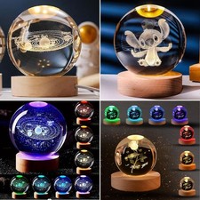 USB 3D Moon Planet Globe Galaxy Night Light LED Crystal Ball Table Lamp Bedside
