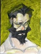 French Realism Portrait Beard Man 12x16 Original Acr Painting On Canvas Green MO